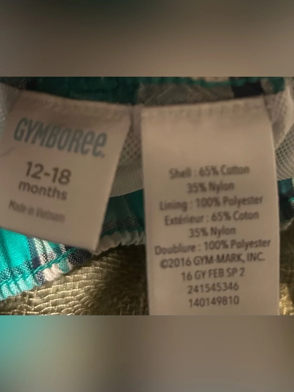 Gymboree Vintage Green Plaid Swim Trunks with Mesh Lining-Size 12-18 months